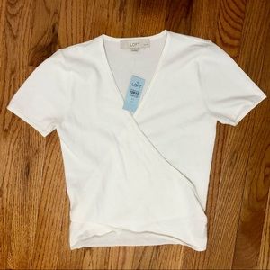 white fake-wrap top from Loft, new with tags